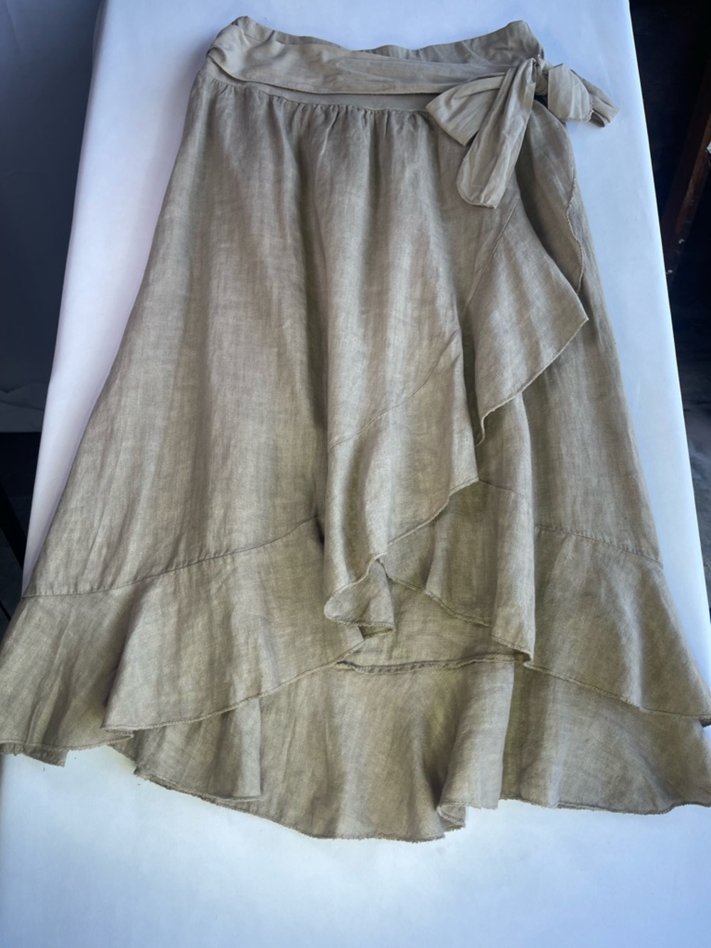 Women's Beige High-Low Wrap Ruffle Skirt